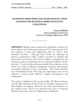 Learning from Iraq and Afghanistan: Four Lessons for Building More Effective Coalitions