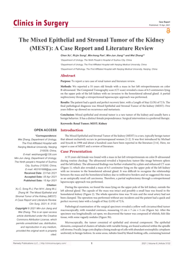 The Mixed Epithelial and Stromal Tumor of the Kidney (MEST): a Case Report and Literature Review