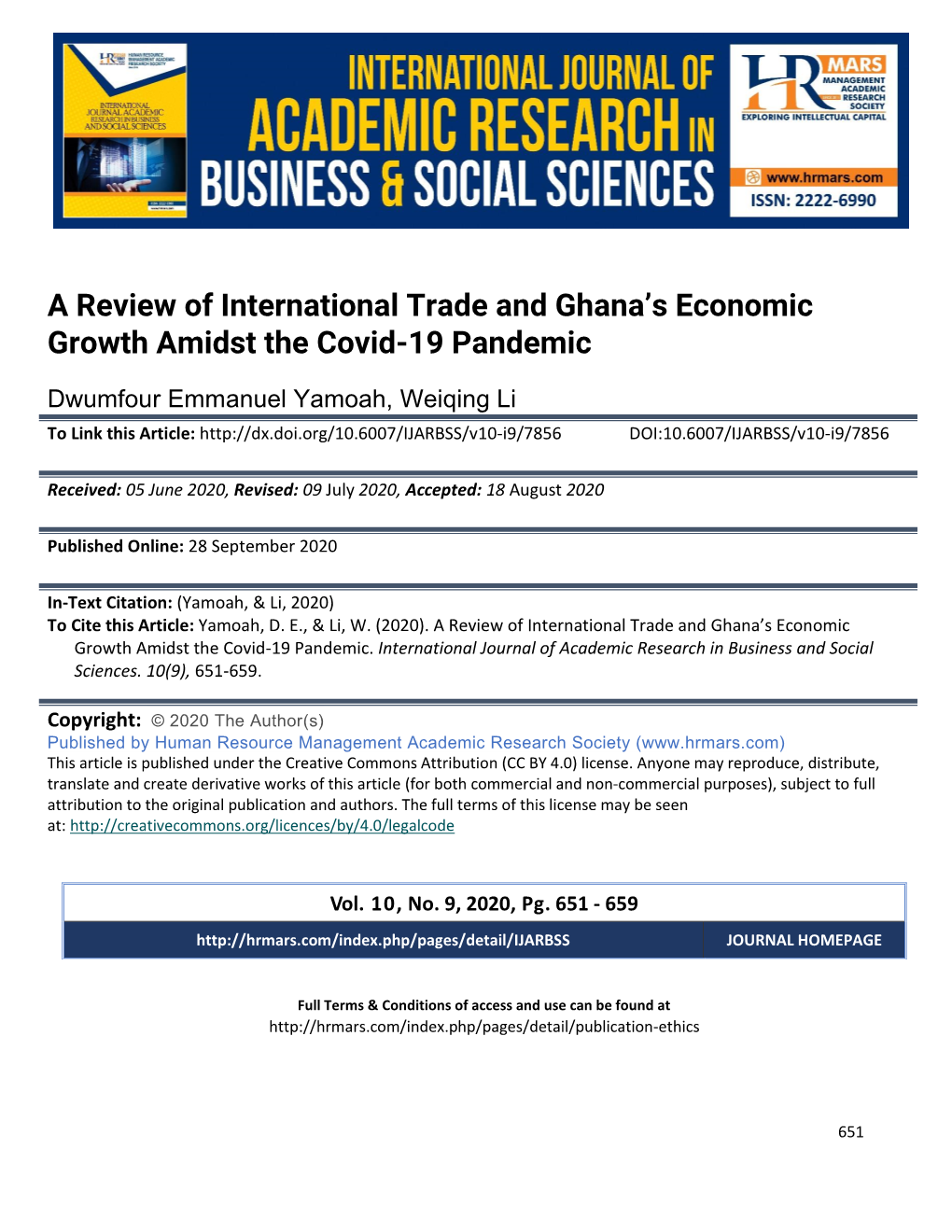 A Review of International Trade and Ghana's Economic Growth Amidst the Covid-19 Pandemic