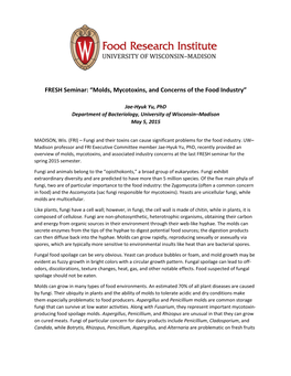 Molds, Mycotoxins, and Concerns of the Food Industry”