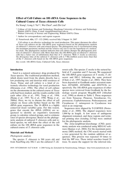 Effect of Cell Culture on 18S Rrna Gene Sequences in the Cultural Course of Taxus Chinensis Cells Fu Xianga, Long J