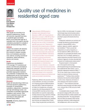 Quality Use of Medicines in Residential Aged Care