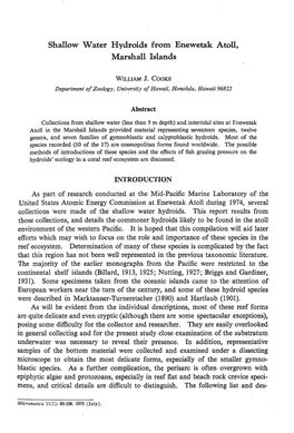 Shallow Water Hydroids from Enewetak Atoll, Marshall Islands