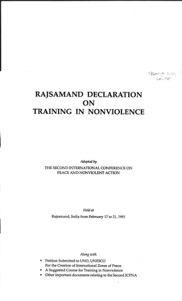 Rajsamand Declaration on Training in Nonviolence