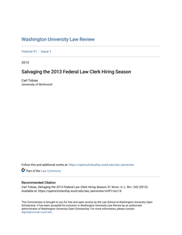 Salvaging the 2013 Federal Law Clerk Hiring Season