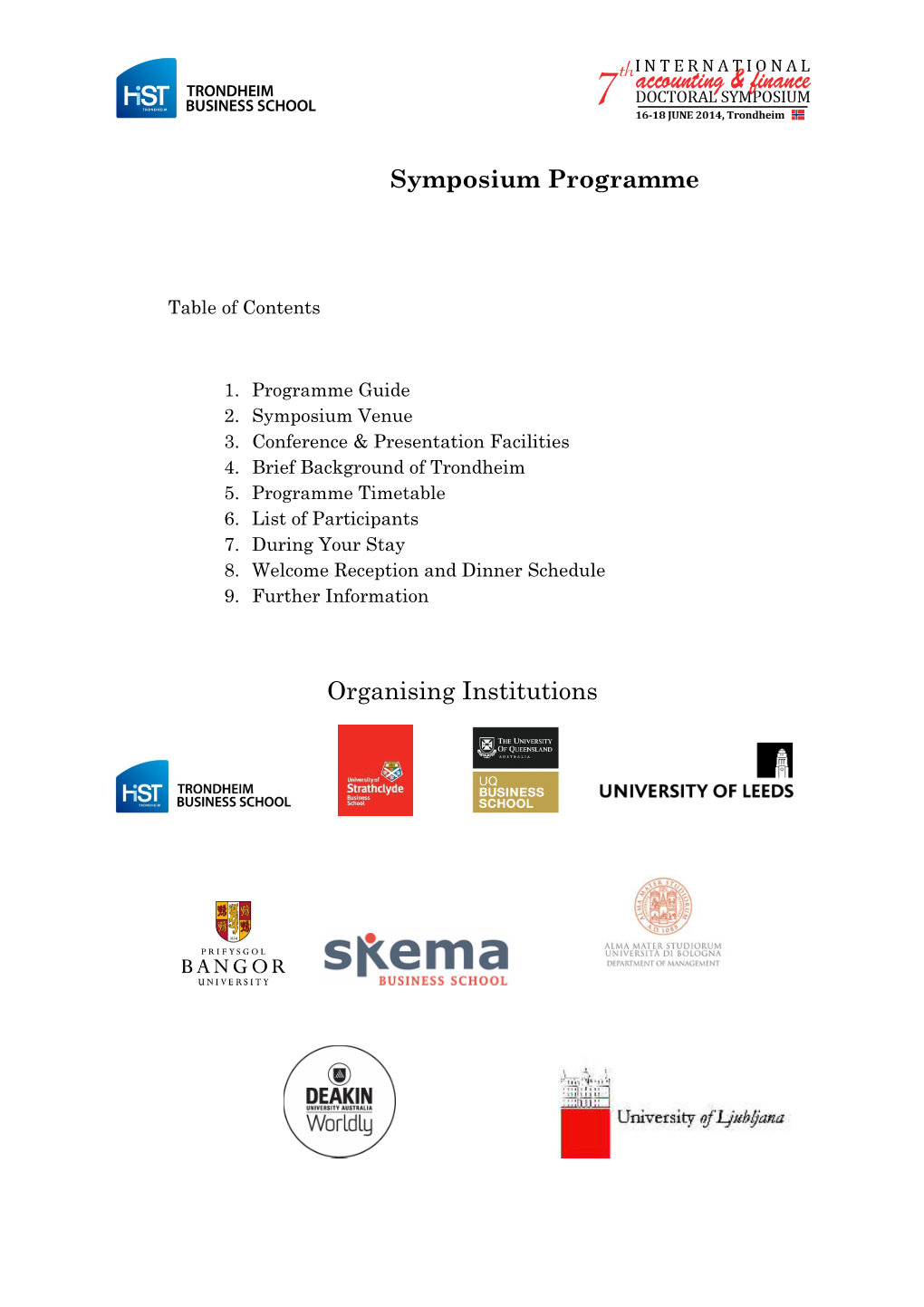 Symposium Programme Organising Institutions