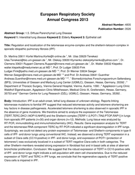 European Respiratory Society Annual Congress 2013 Abstract Number: 4835 Publication Number: 3526 Abstract Group: 1.5