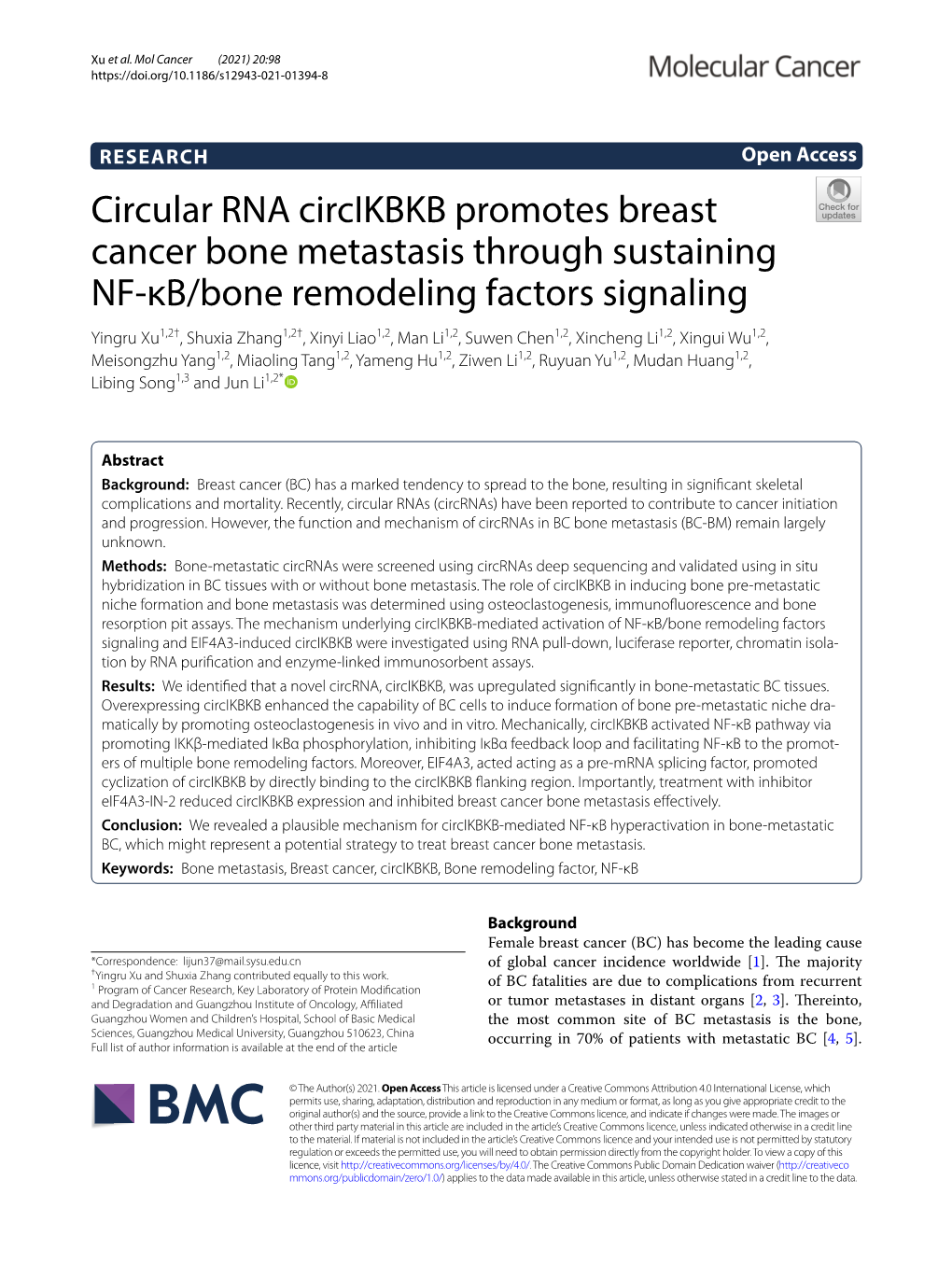 Circular RNA Circikbkb Promotes Breast Cancer Bone Metastasis