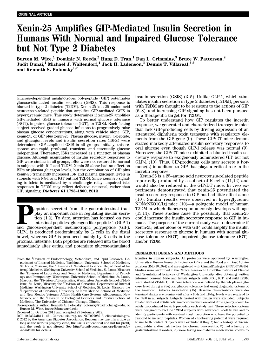 Xenin-25 Amplifies GIP-Mediated Insulin Secretion in Humans With