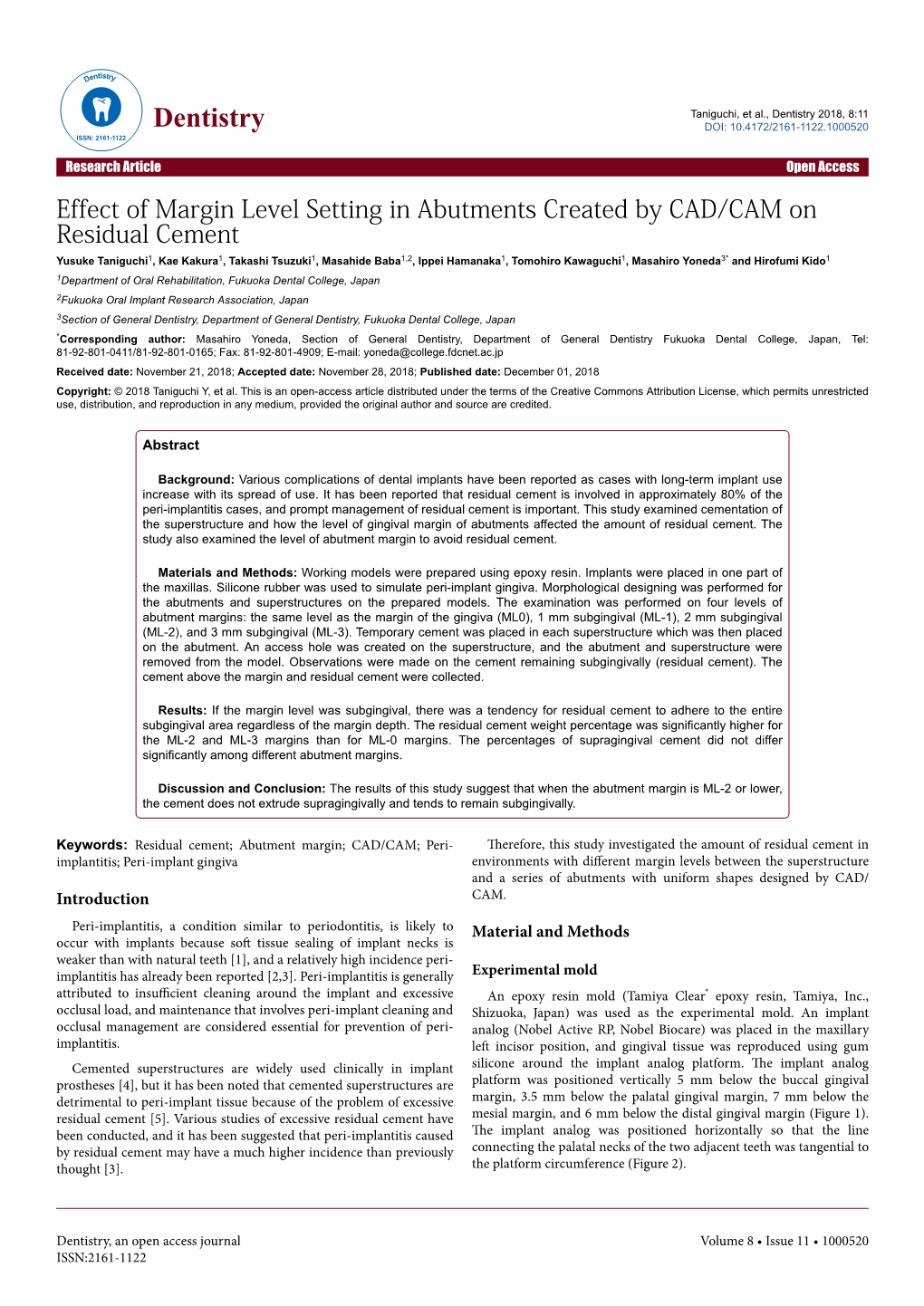 Effect of Margin Level Setting in Abutments Created by CAD/CAM