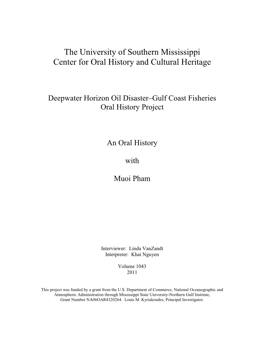 The University of Southern Mississippi Center for Oral History and Cultural Heritage
