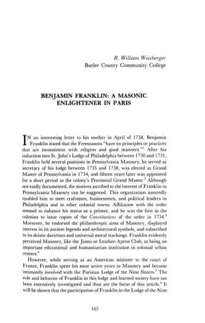 Benjamin Franklin: a Masonic Enlightener in Paris
