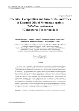 Chemical Composition and Insecticidal Activities of Essential Oils of Myrtaceae Against Tribolium Castaneum (Coleoptera: Tenebrionidae)