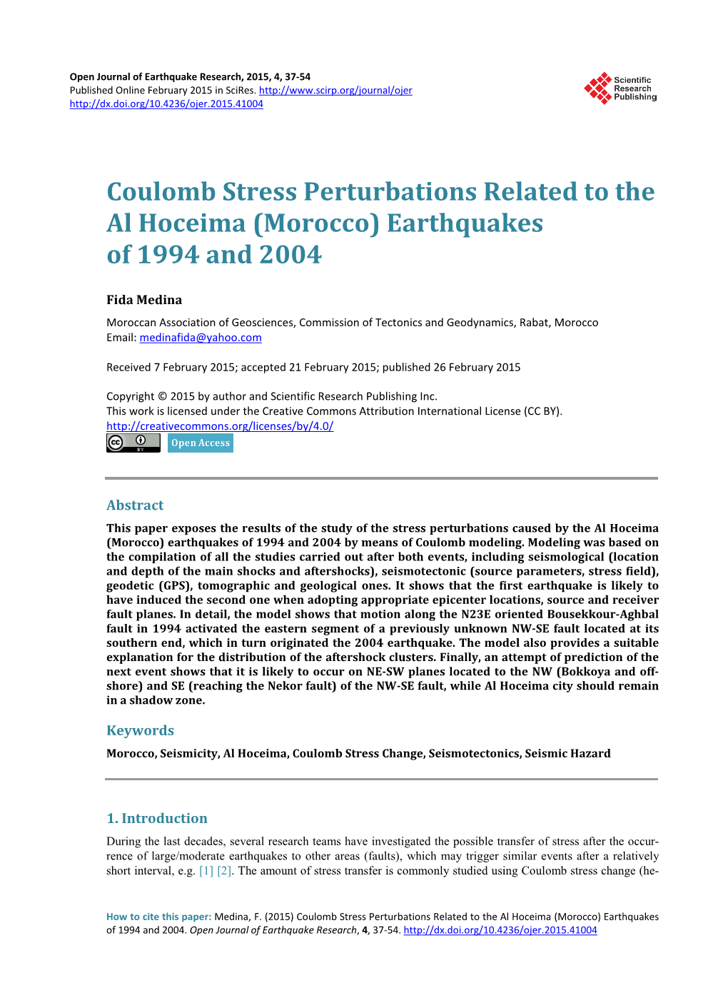 Coulomb Stress Perturbations Related to the Al Hoceima (Morocco) Earthquakes of 1994 and 2004