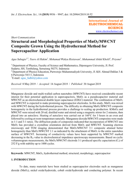 Structural and Morphological Properties of Mno2/MWCNT Composite Grown Using the Hydrothermal Method for Supercapacitor Application