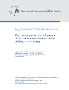 The Complete Mitochondrial Genome of the Common Vole, Microtus Arvalis (Rodentia: Arvicolinae)