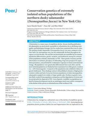 Conservation Genetics of Extremely Isolated Urban Populations of the Northern Dusky Salamander (Desmognathus Fuscus) in New York City