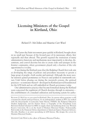 Licensing Ministers of the Gospel in Kirtland, Ohio