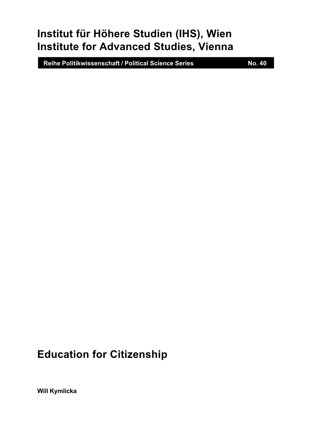 Wien Institute for Advanced Studies, Vienna Education for Citizenship