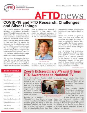 COVID-19 and FTD Research: Challenges and Silver Linings the COVID-19 Pandemic Has Brought Chair in Neuroscience Research
