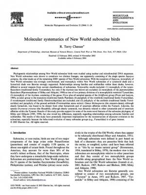 Molecular Systematics of New World Suboscine Birds R