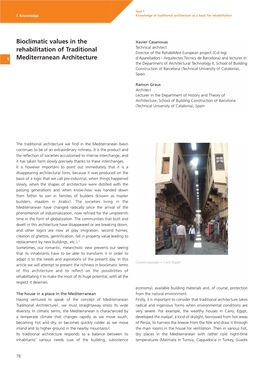 Bioclimatic Values in the Rehabilitation of Traditional Mediterranean Architecture