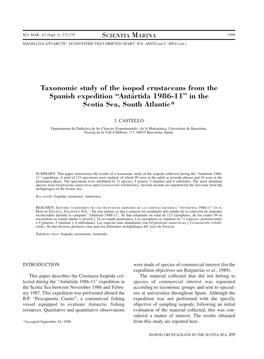 Taxonomic Study of the Isopod Crustaceans from the Spanish Expedition “Antártida 1986-11” in the Scotia Sea, South Atlantic*