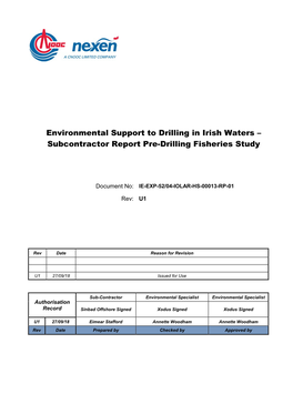 Environmental Support to Drilling in Irish Waters – Subcontractor Report Pre-Drilling Fisheries Study