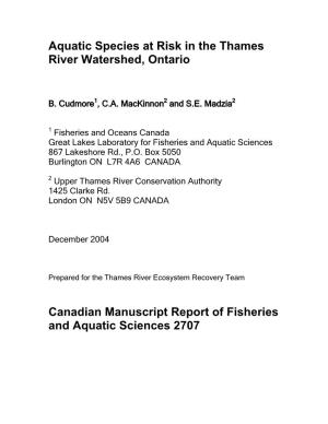 Aquatic Species at Risk in the Thames River Watershed, Ontario