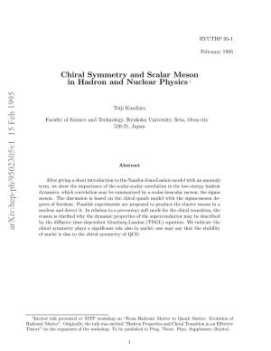Chiral Symmetry and Scalar Meson in Hadron and Nuclear Physics