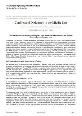 Conflict and Diplomacy in the Middle East Written by Yannis Stivachtis