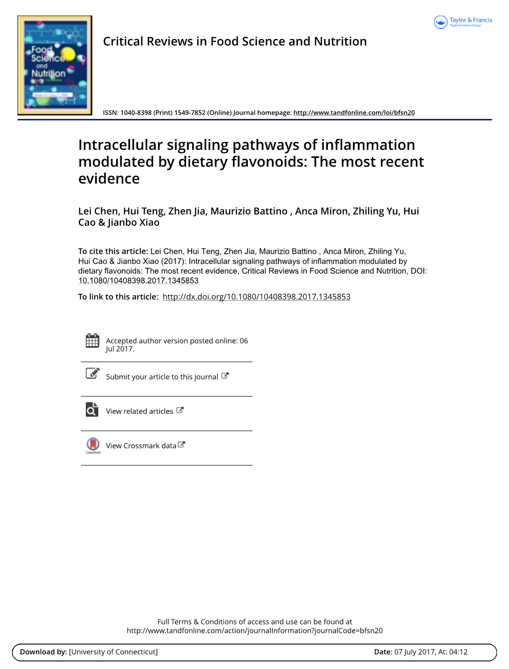 Intracellular Signaling Pathways of Inflammation Modulated by Dietary Flavonoids: the Most Recent Evidence