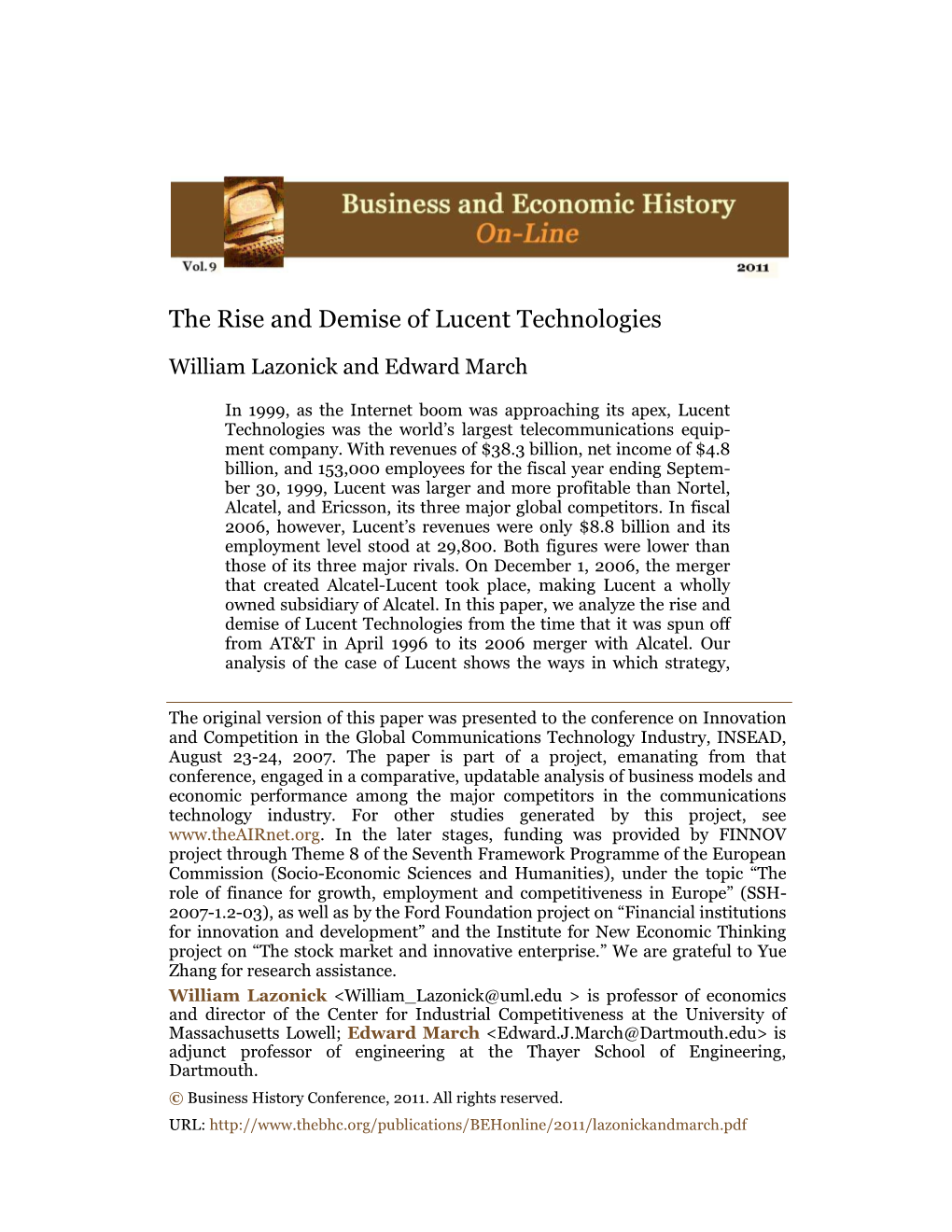 The Rise and Demise of Lucent Technologies