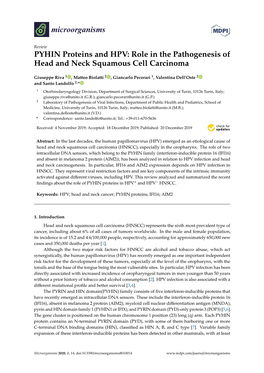 PYHIN Proteins and HPV: Role in the Pathogenesis of Head and Neck Squamous Cell Carcinoma