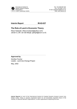 Interim Report IR-02-037 the Role of Land in Economic Theory