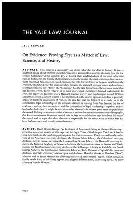 On Evidence: Proving Frye As a Matter of Law, Science, and History