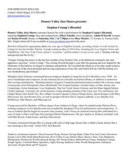 Pioneer Valley Jazz Shares Presents: Stephan Crump's Rhombal