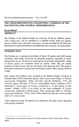 Coleoptera: Cleridae) of the Mal Tese Islands (Central Mediterranean