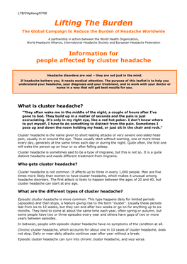 Information on Cluster Headache