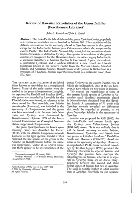 Review of Hawaiian Razorfishes of the Genus Iniistius Randall and Earle 391