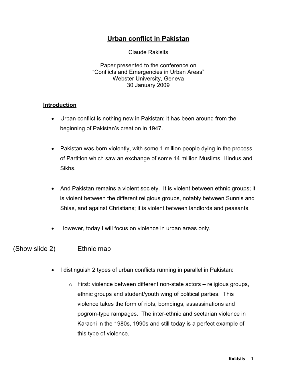 Urban Conflict in Pakistan