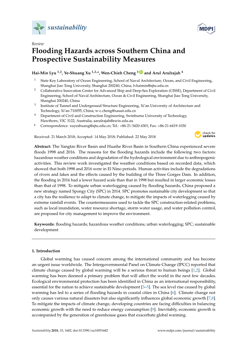 Flooding Hazards Across Southern China and Prospective Sustainability Measures