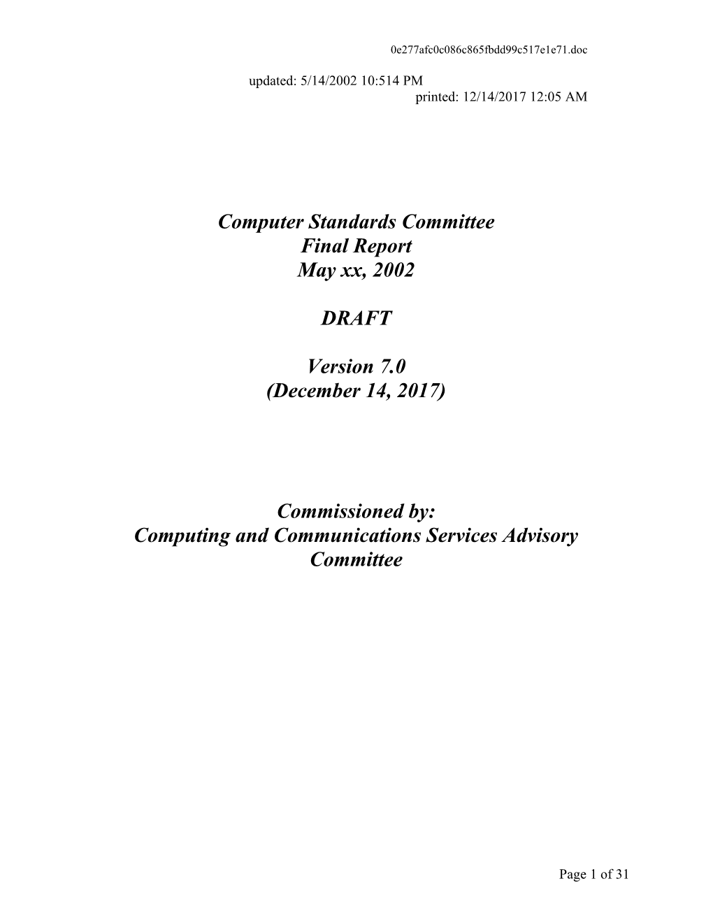 Computer Standards Committee Report - V2