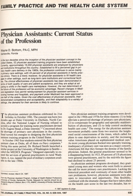 Physician Assistants: Current Status of the Profession