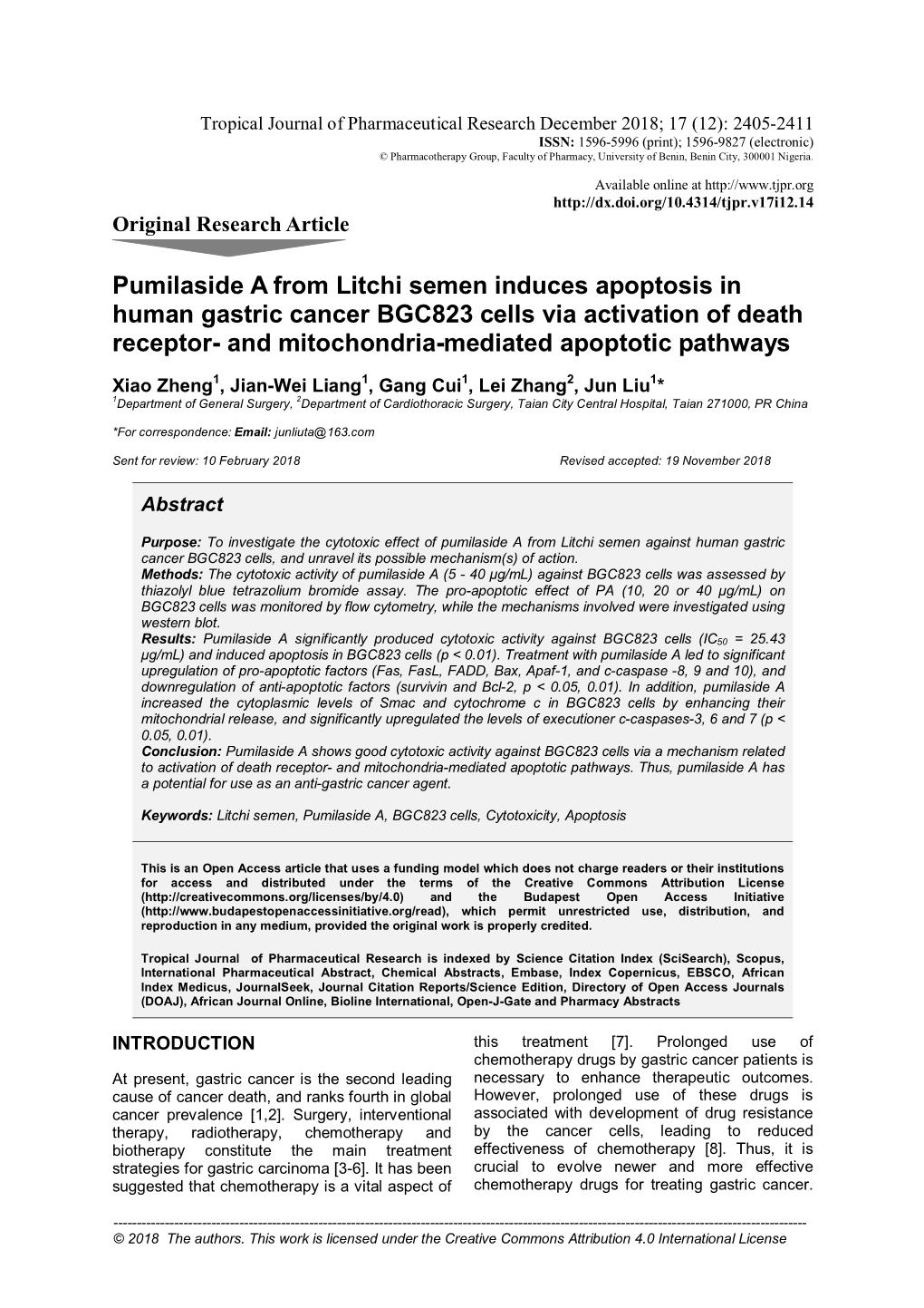 Pumilaside a from Litchi Semen Induces Apoptosis in Human Gastric Cancer BGC823 Cells Via Activation of Death Receptor- and Mitochondria-Mediated Apoptotic Pathways