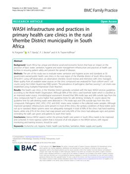 WASH Infrastructure and Practices in Primary Health Care Clinics in the Rural Vhembe District Municipality in South Africa N