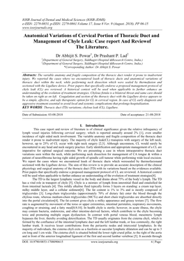 Anatomical Variations of Cervical Portion of Thoracic Duct and Management of Chyle Leak: Case Report and Reviewof the Literature