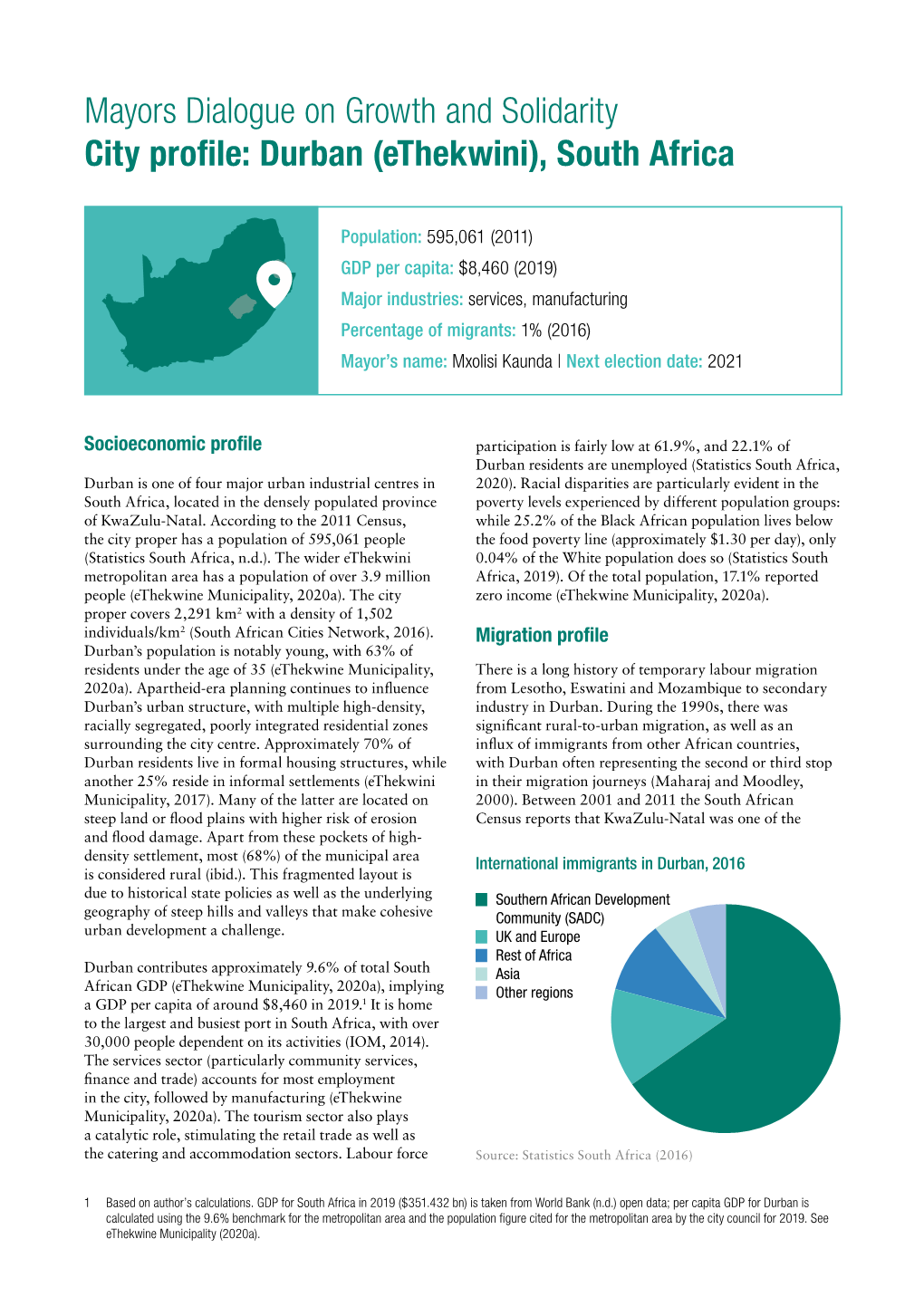 Mayors Dialogue on Growth and Solidarity City Profile: Durban (Ethekwini), South Africa