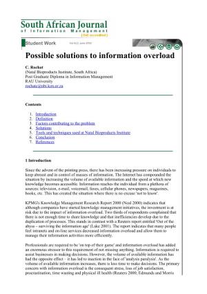 Possible Solutions to Information Overload