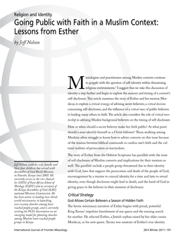 Going Public with Faith in a Muslim Context: Lessons from Esther by Jeff Nelson